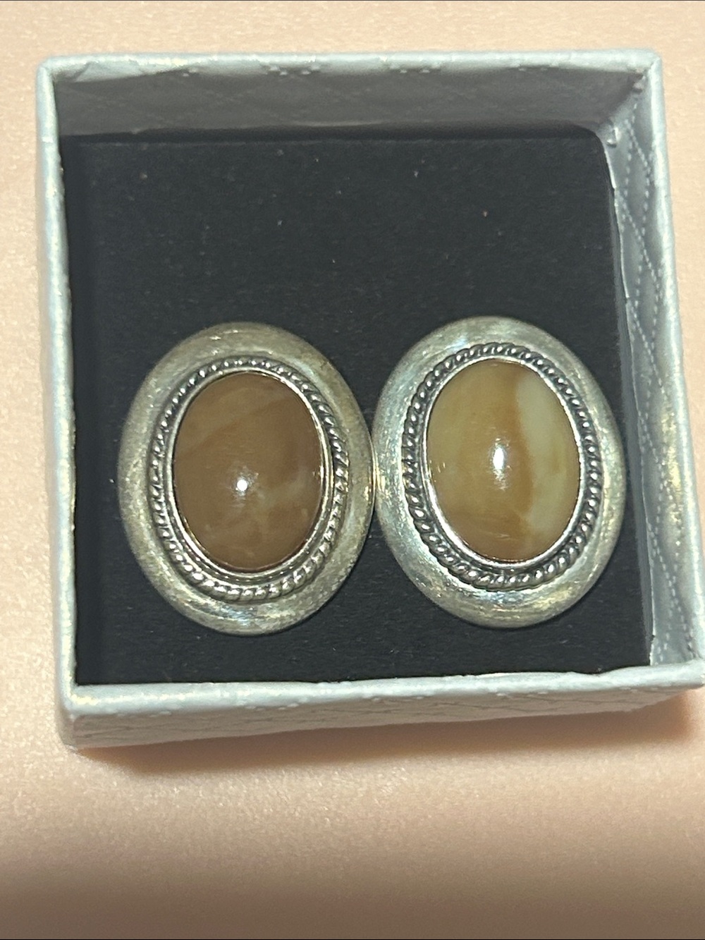 Brown Agate Oval Sterling Silver Earrings
